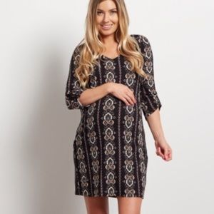Black Printed 3/4 Sleeve Maternity Dress